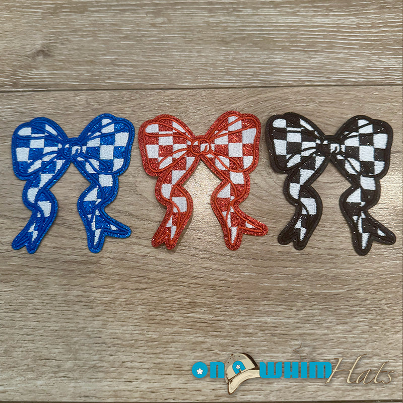 Glitter Checkered Bows Embroidered Iron-On Patch