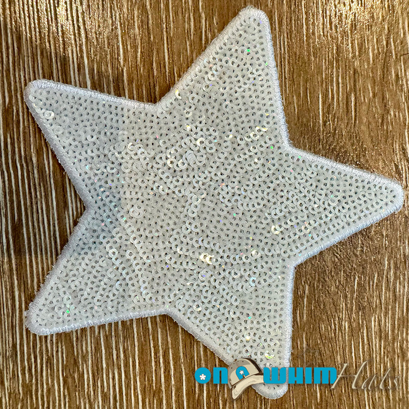 Large White Sequin Star Iron-On Patch