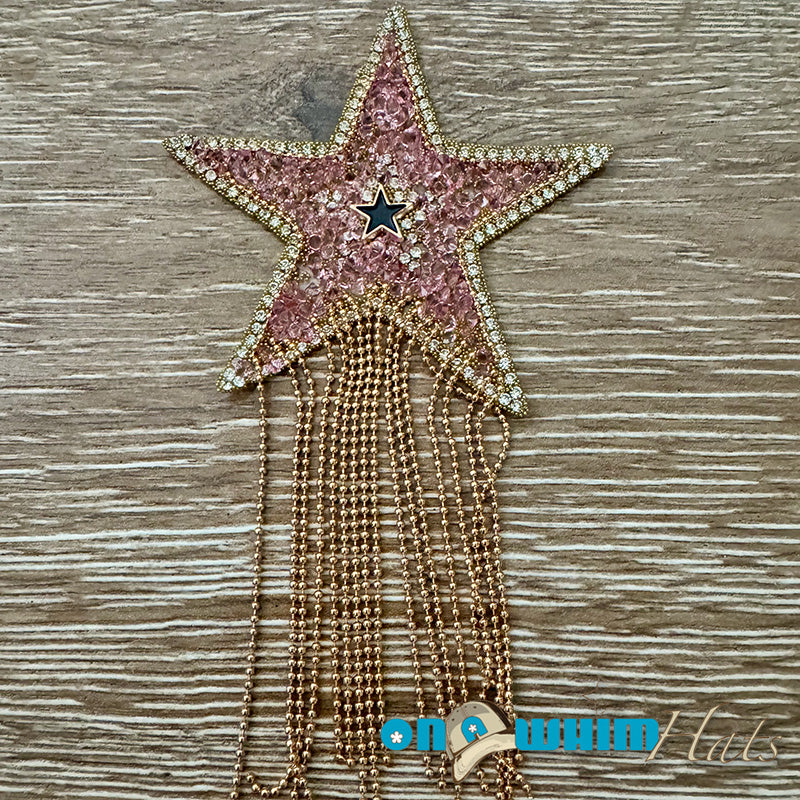 Pink Glitter Star with Chains Iron-On Patch