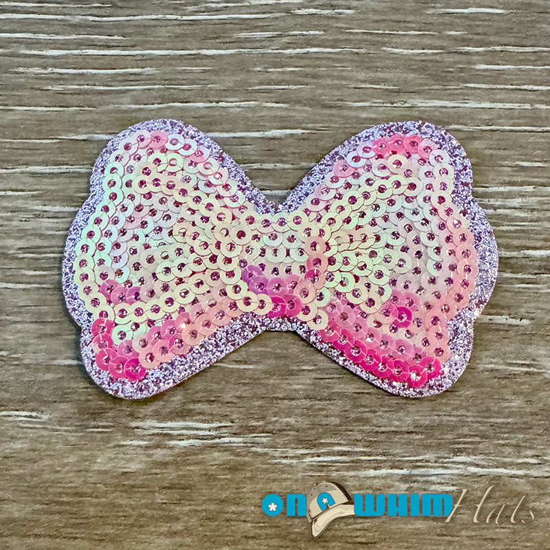 Mini Pink Sequin Bow Iron-On Patch