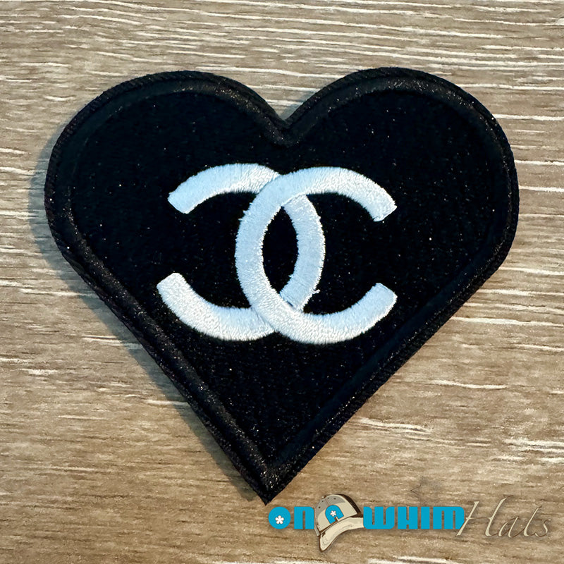 Designer Inspired Black Chanel Heart Embroidered Iron-On Patch