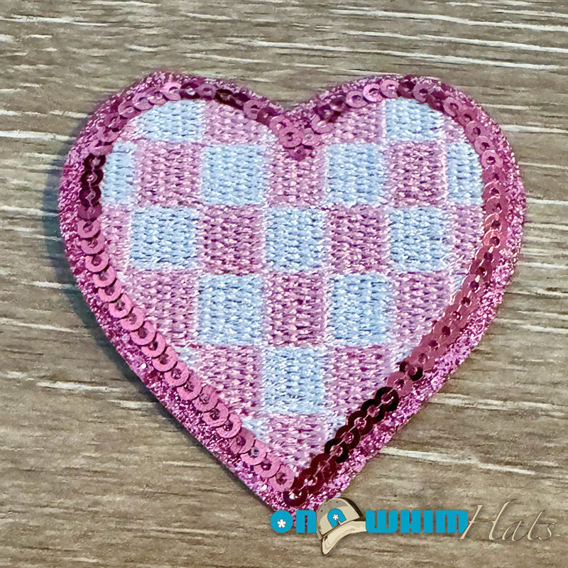 Pink Checkered Heart Iron-On Patch