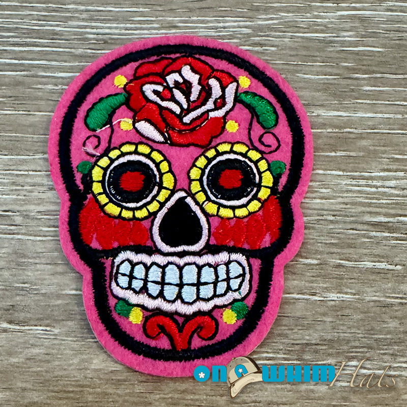Pink Candy Skull Iron-On Patch