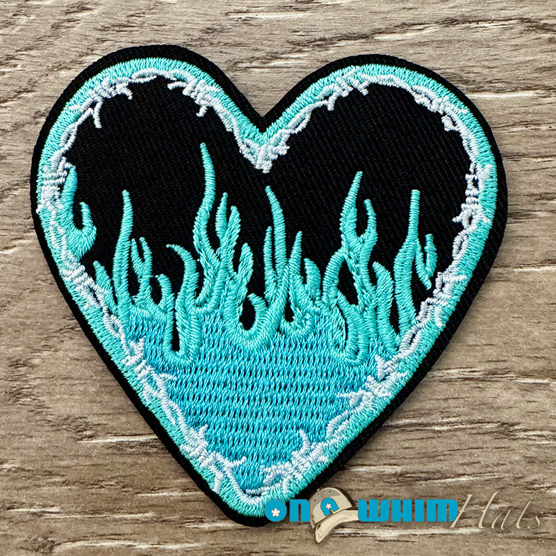 Hearts on Fire Turquoise Embroidered Iron-On Patch