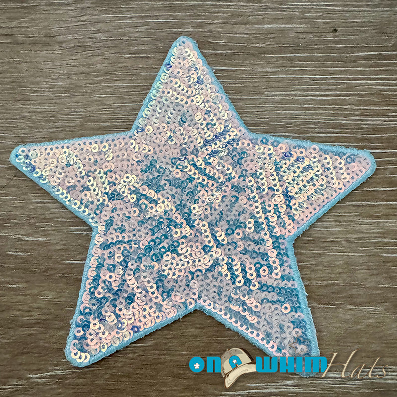 Sequin Light Blue Star Iron-On Patch