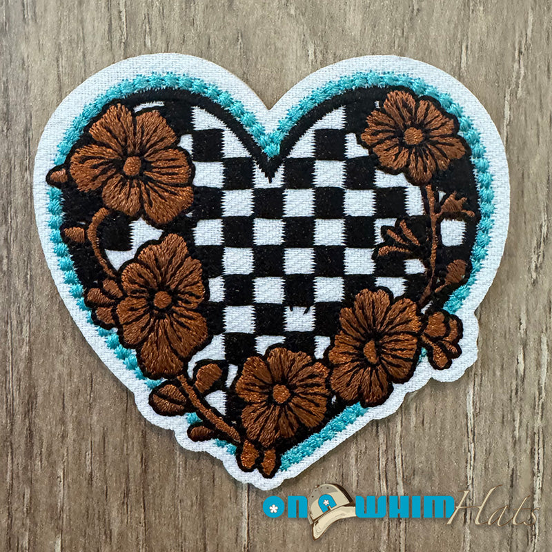 Western Checkered Heart Embroidered Iron-On Patch