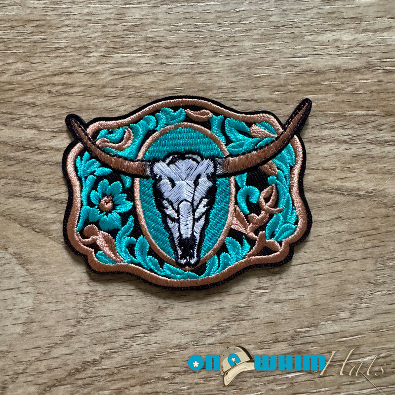 Western Steer Buckle Embroidered Iron-On Patch