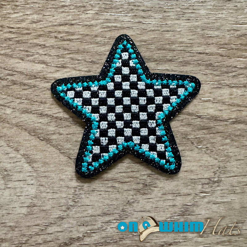 Turquoise Checkered Star Iron-On Patch