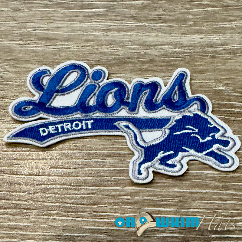 Lions Script Dark Blue Football Embroidered Iron-On Patch