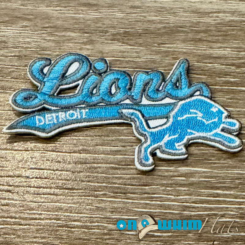 Lions Script Light Blue Football Embroidered Iron-On Patch