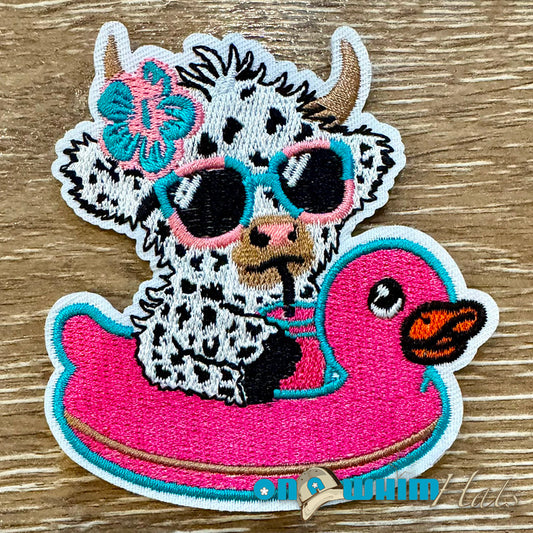 Cow Floaty Embroidered Iron-On Patch