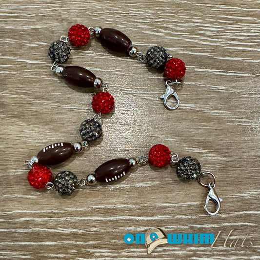 Grey and Red Sparkly Football Hat Chain