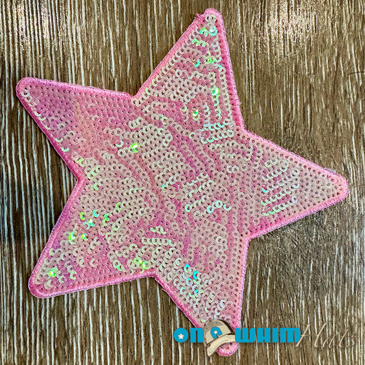 Large Pink Sequin Star Iron-On Patch