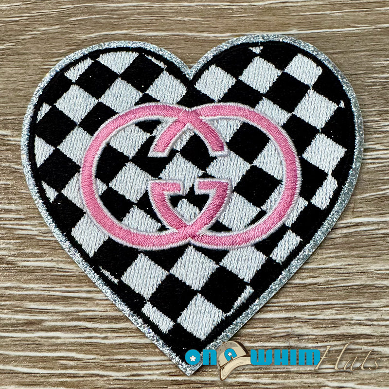 GG Checkered Heart Designer Inspired Iron-On Patch