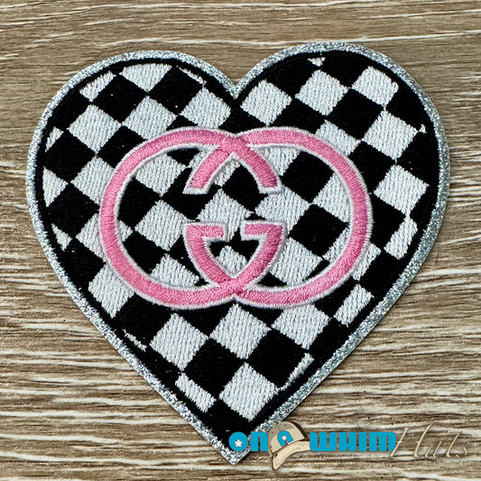 GG Checkered Heart Designer Inspired Iron-On Patch