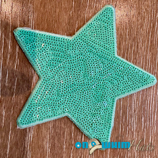 Large Teal Sequin Star Iron-On Patch