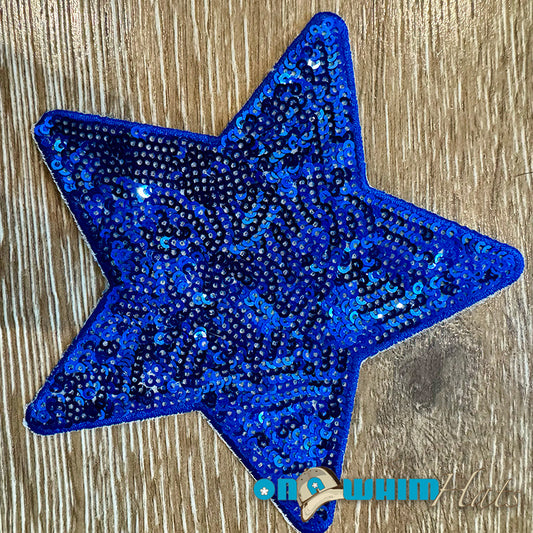 Large Royal Blue Sequin Star Iron-On Patch