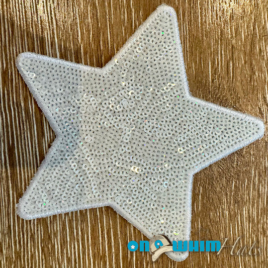 Large White Sequin Star Iron-On Patch