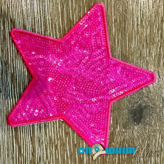 Large Hot Pink Sequin Star Iron-On Patch