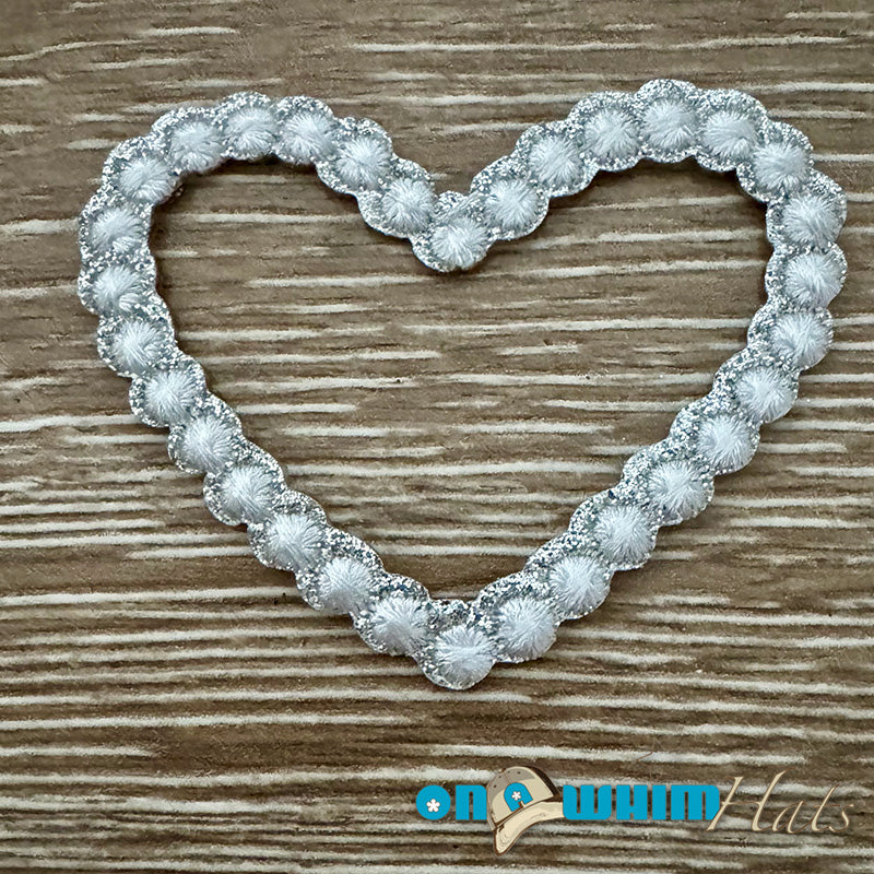 White  Rope Heart Embroidered Iron-On Patch