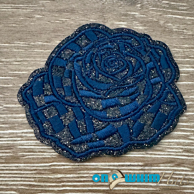 Navy Rose Glitter Embroidered Patch