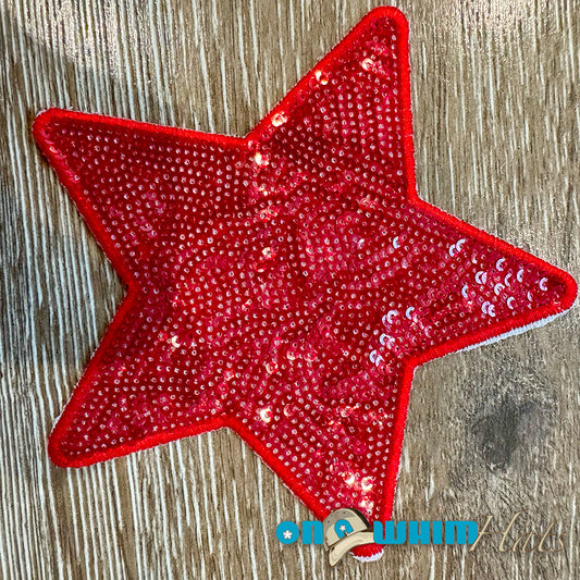 Large Red Sequin Star Iron-On Patch