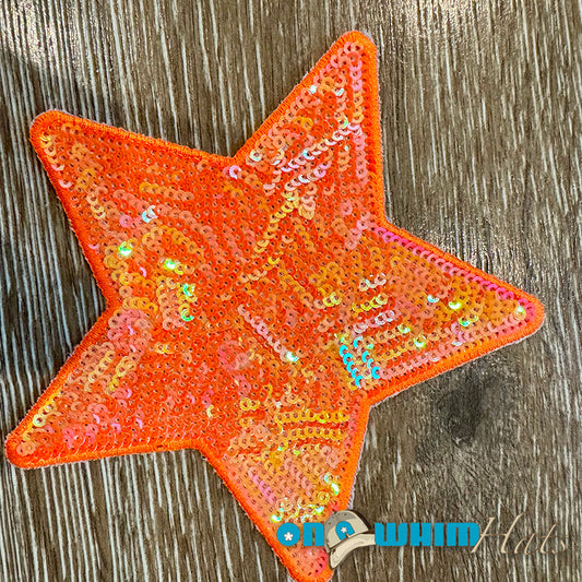 Large Orange Sequin Star Iron-On Patch