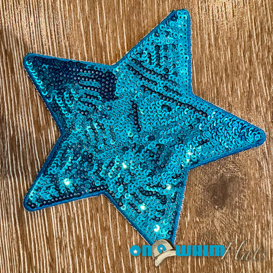 Large Turquoise Sequin Star Iron-On Patch