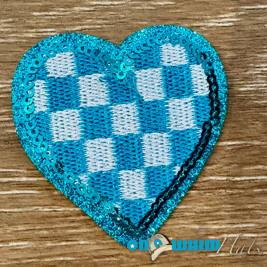 Checkered Sequin Heart Embroidered Iron-On Patch