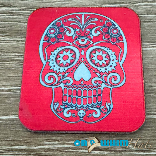 Candy Skull Acrylic Iron-On Patch - Red