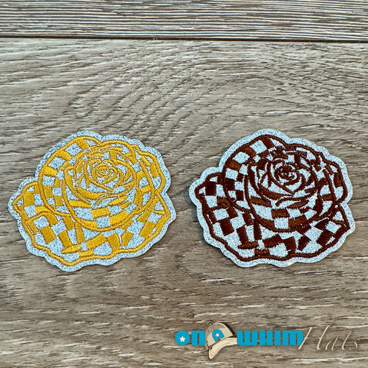 Glitter Checkered Roses Embroidered Iron-On Patch