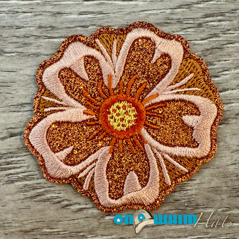 Orange Flower Glitter Embroidered Patch