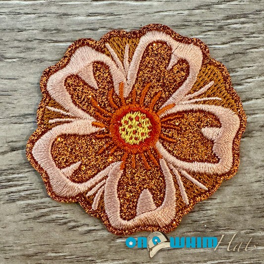 Orange Flower Glitter Embroidered Patch