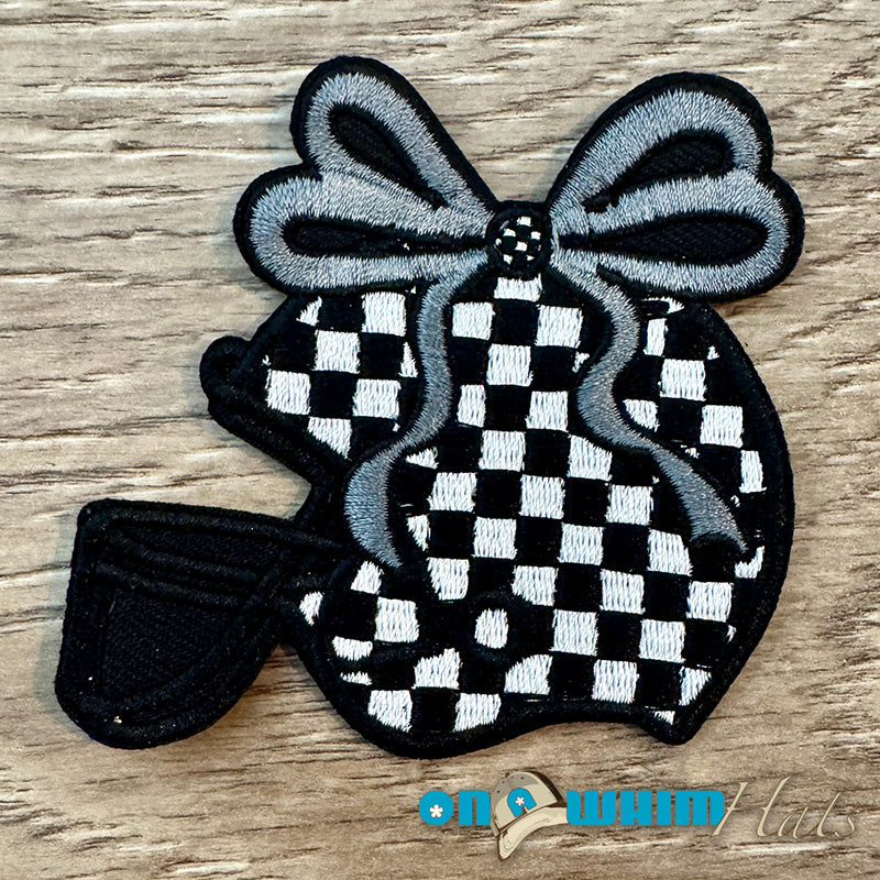Black Checkered Football Helmet Embroidered Iron-On Patch