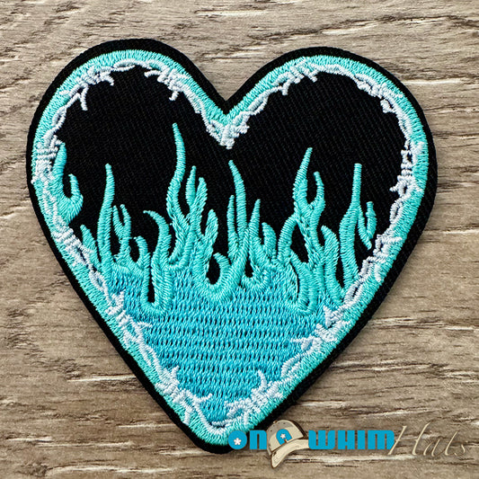Hearts on Fire Turquoise Embroidered Iron-On Patch