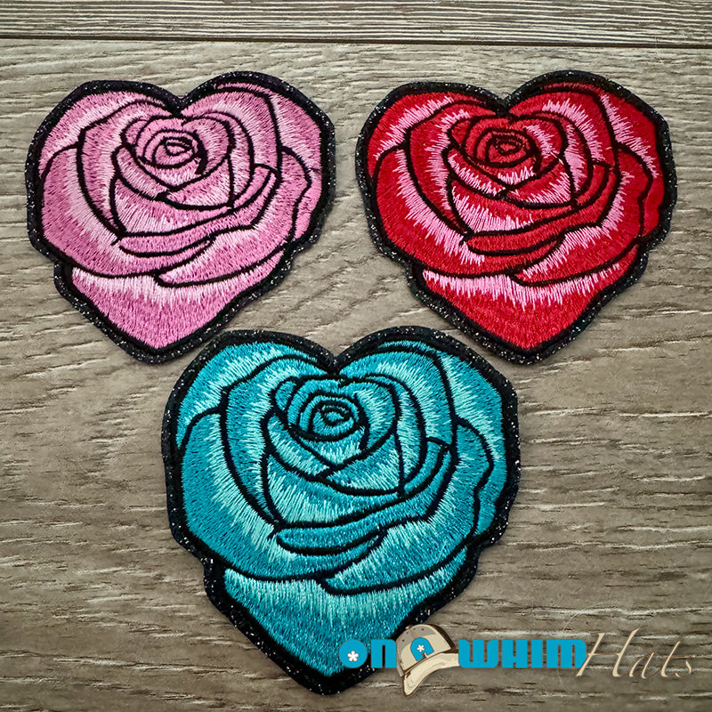 Rose Heart Glitter Embroidered Patch
