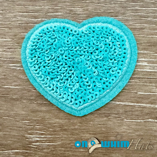 Aqua Sequin Heart Iron-On Patch