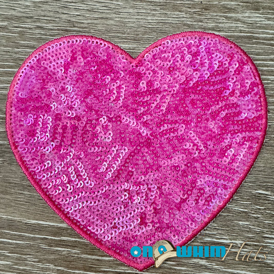 Pink Sequin Heart Iron-On Patch