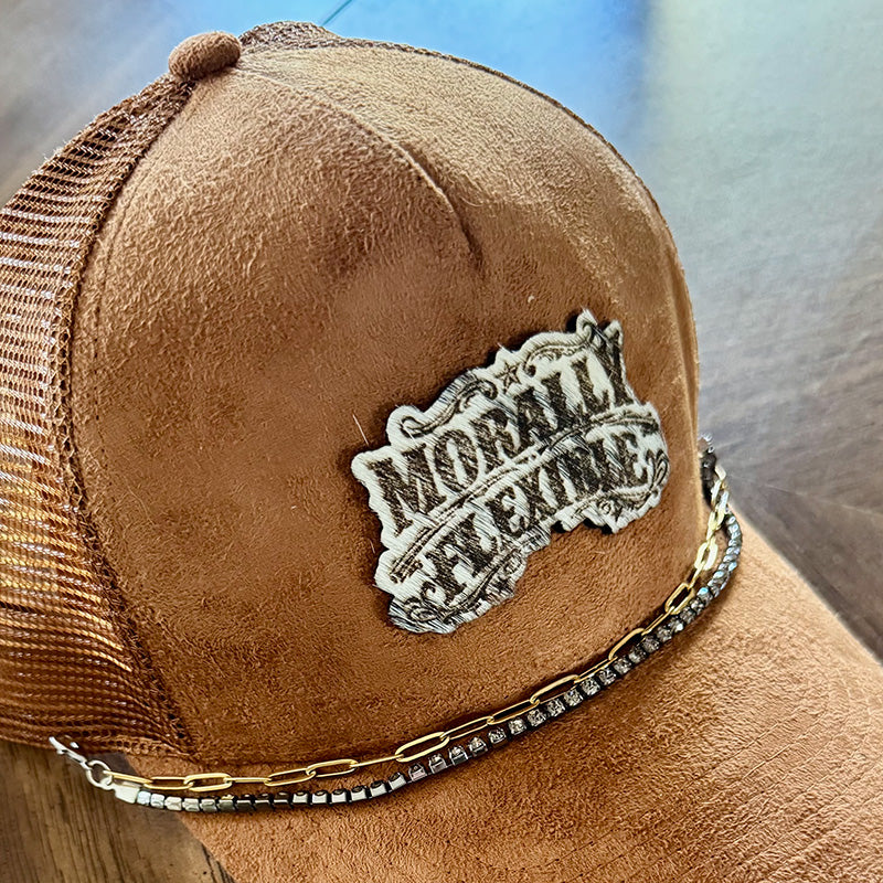 Morally Flexible Handmade Vegan Suede Trucker Hat w/ Cowhide Patch
