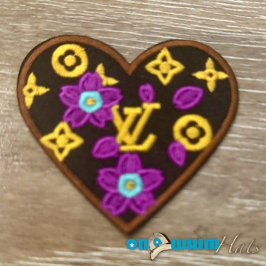 Designer Inspired LV Flower Heart Embroidered Patch
