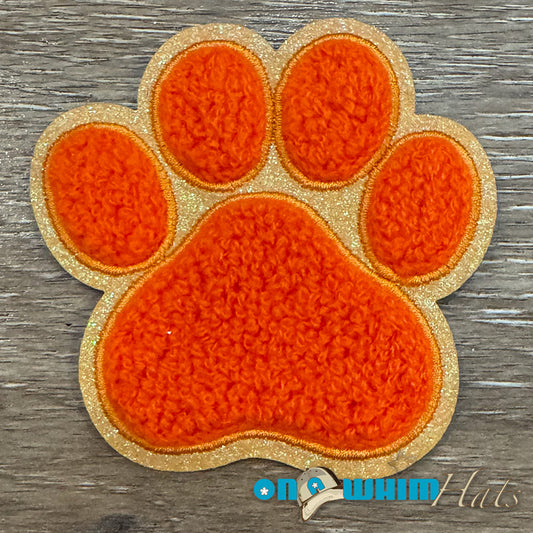 Orange Chenille Paw Iron-On Patch