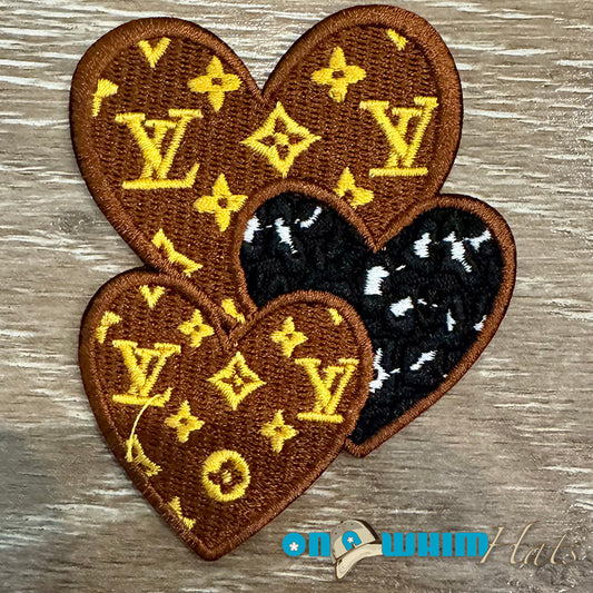 Designer Inspired LV Triple Heart Embroidered Patch