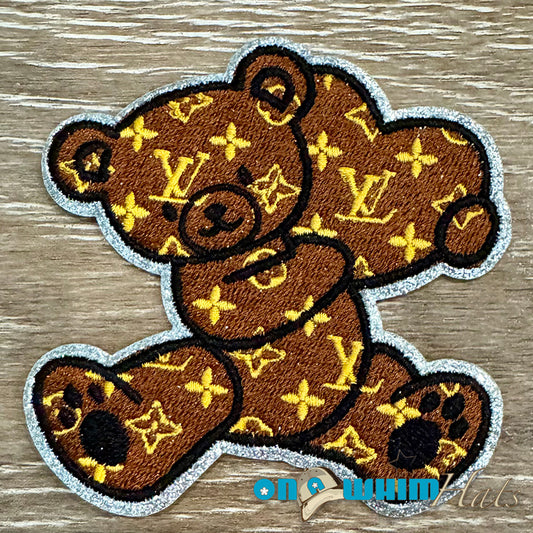 Designer Inspired LV Teddy Bear Heart Embroidered Patch