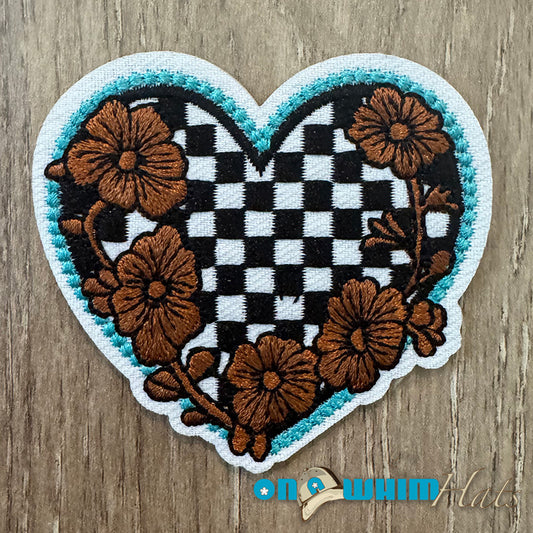 Western Checkered Heart Embroidered Iron-On Patch