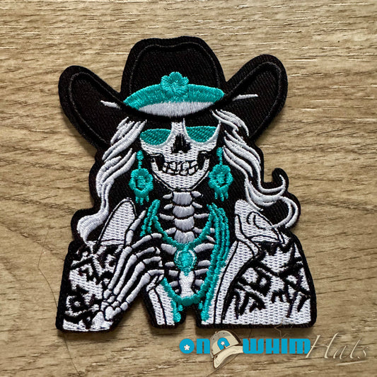 Skelly Cowgirl Embroidered Iron-On Patch