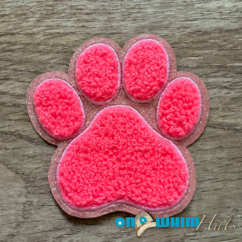 Pink Chenille Dog Paw Iron-On Patch