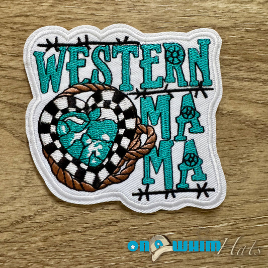 Western Mama Turquoise Embroidered Iron-On Patch