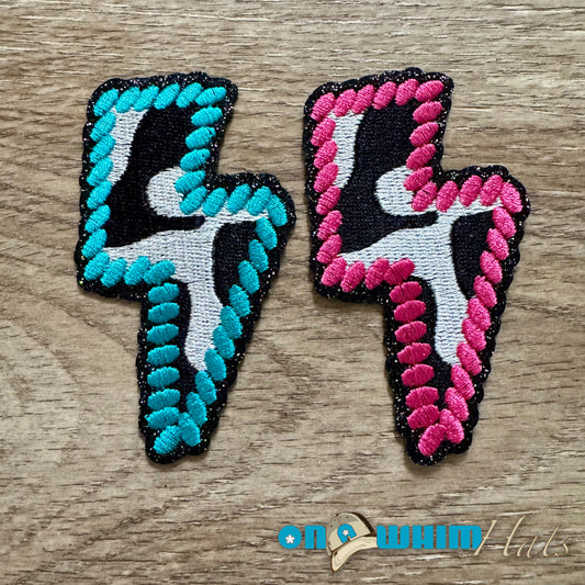 Cow Print Lightening Bolts Embroidered Iron-On Patch