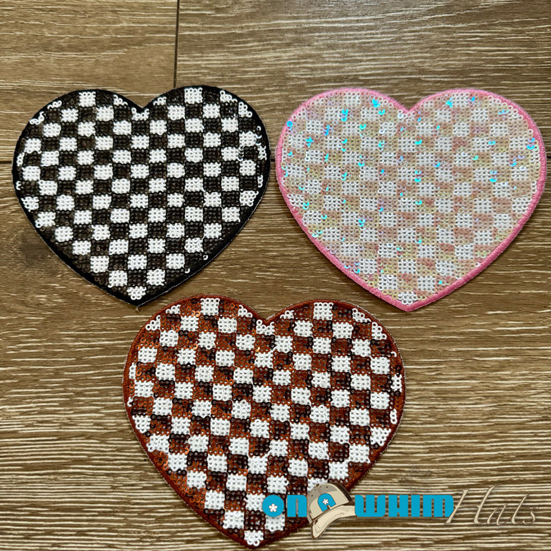 Sequin Checkered Hearts Iron-On Patch