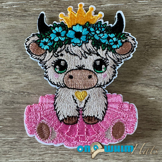 Tutu Girl Highland Cow Pink Iron-On Patch